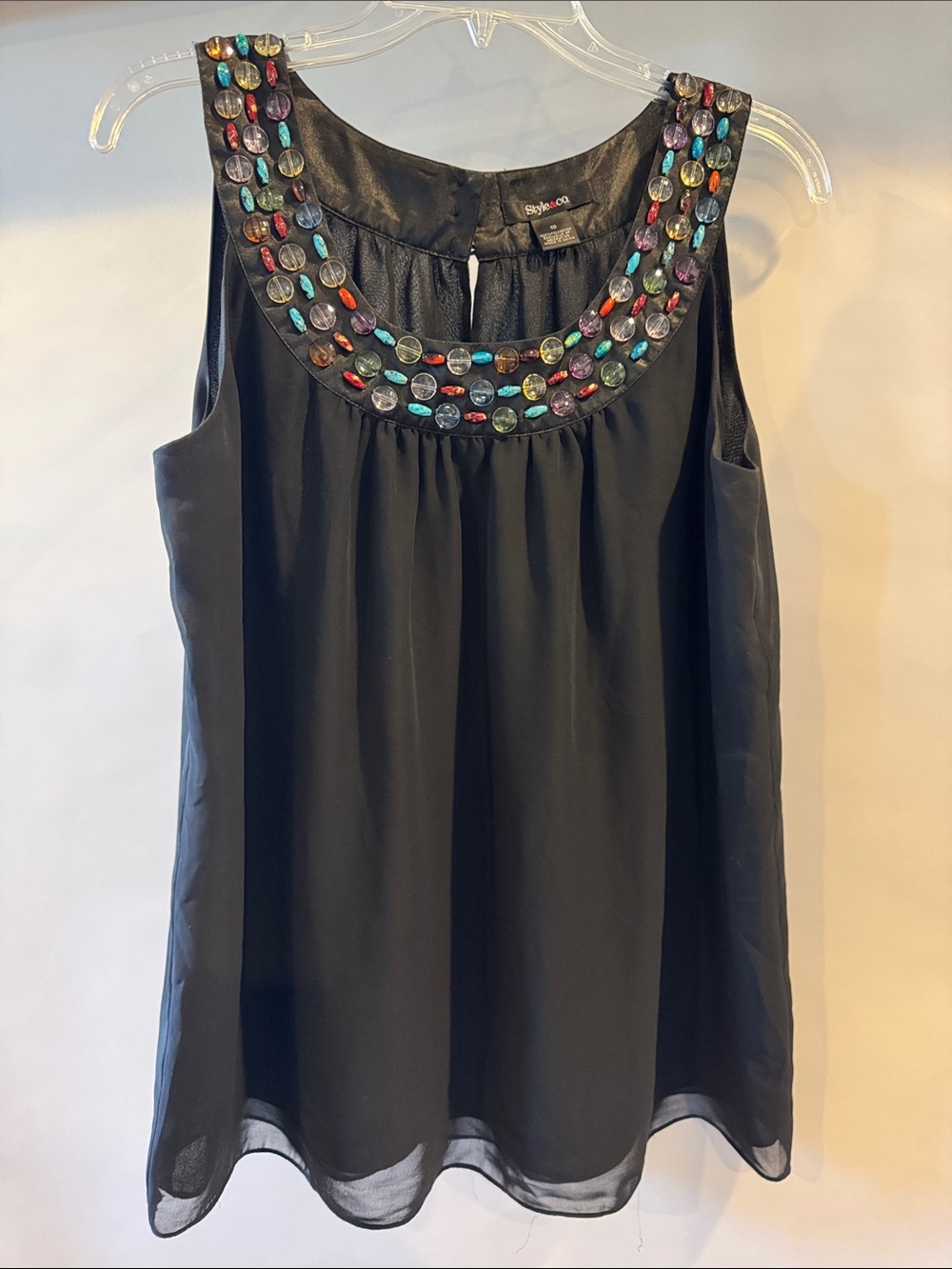 Style & Co Sleeveless Black Beaded Jewel Neck Top